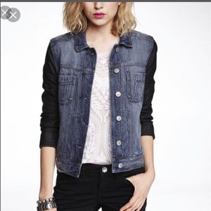 Express Denim Jacket with Faux Leather Sleeves
